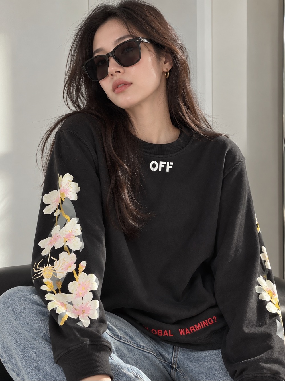 OFF Black Floral Graphic Women’s Sweatshirt